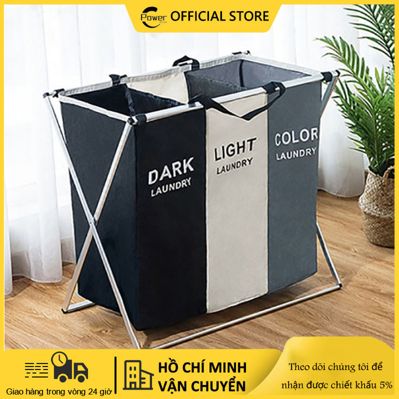 Giỏ đựng quần áo 3 ngăn giặt nhiều ngăn phân loại quần áo - giỏ phân loại quần áo,giỏ đựng đồ giặt 2 ngăn giỏ đựng đồ giặt giỏ gấp gọn khung chữ x bằng nhôm