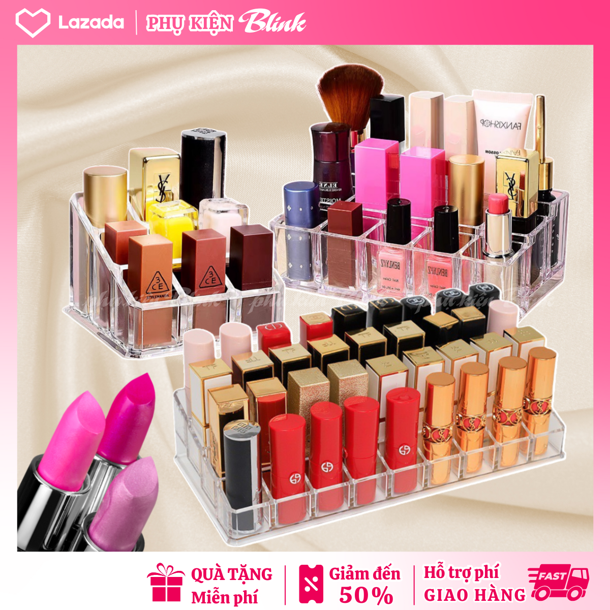 Kệ đựng mỹ phẩm, SON MÔI.Thiết kế 9/12/18/24/36 ô. Chất liệu mica trong suốt, dày dặn siêu bền dùng trang trí góc trang điểm, tiết kiệm diện tích và dễ dàng chọn màu son. Thanh toán khi nhận hàng.