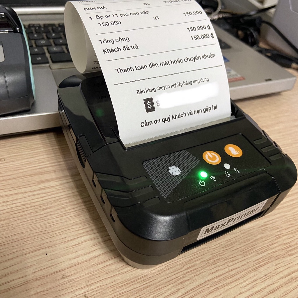 Máy in bluetooth Max Printer khổ giấy 80mm in hoá đơn bill tính tiền cho điện thoại