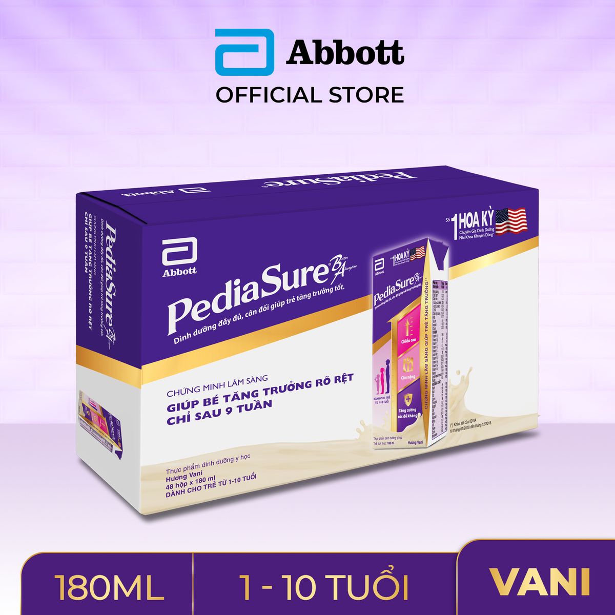 Thùng 48 hộp sữa nước PediaSure 180ml hương Vani (Bao bì thay đổi theo từng đợt nhập hàng)