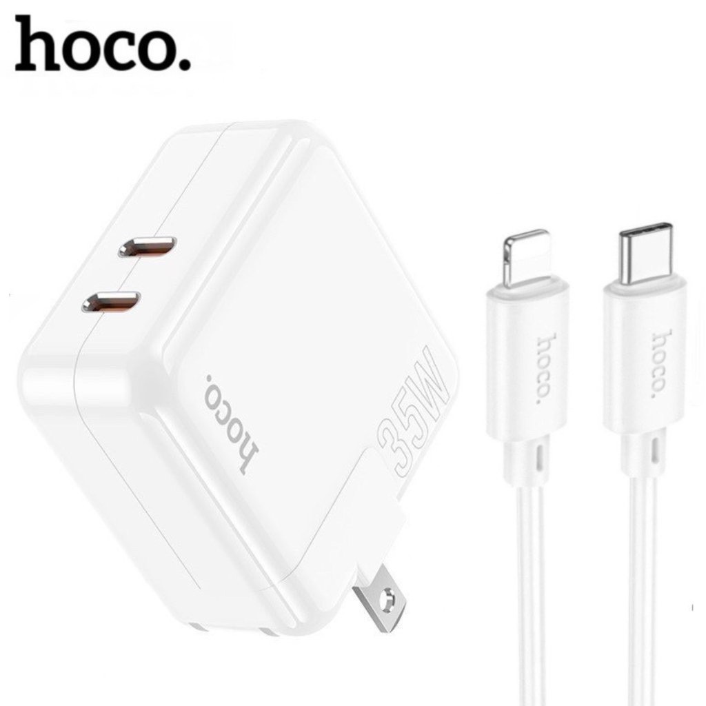 Bộ sạc nhanh 35w HOCO 2 cổng type c củ sạc chống cháy nổ chân gập dùng cho iphone xsmax 11 12 13 14 samsung xiaomi...