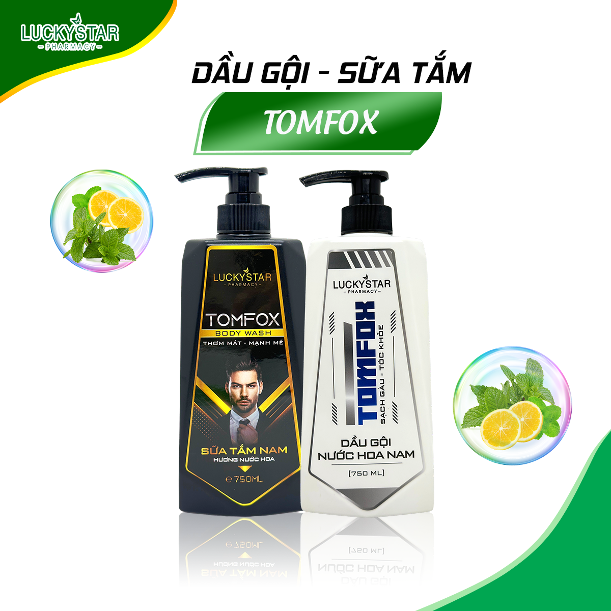 Combo Dầu Gội & Sữa Tắm Nước Hoa Nam Tomfox Lucky Star 750ml