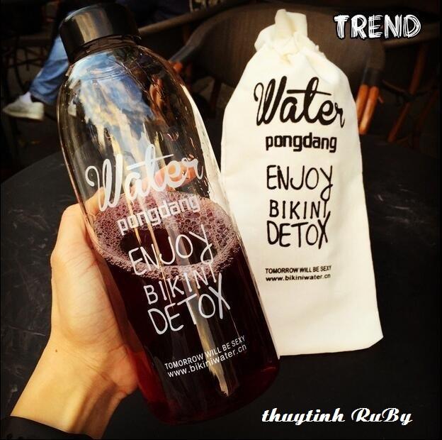 Bình Nước Thủy Tinh Water Pongdang Detox 1 Lít - Bình Đựng Nước Pongdang, Bình Detox, Chai Nước Detox giữ nhiệt
