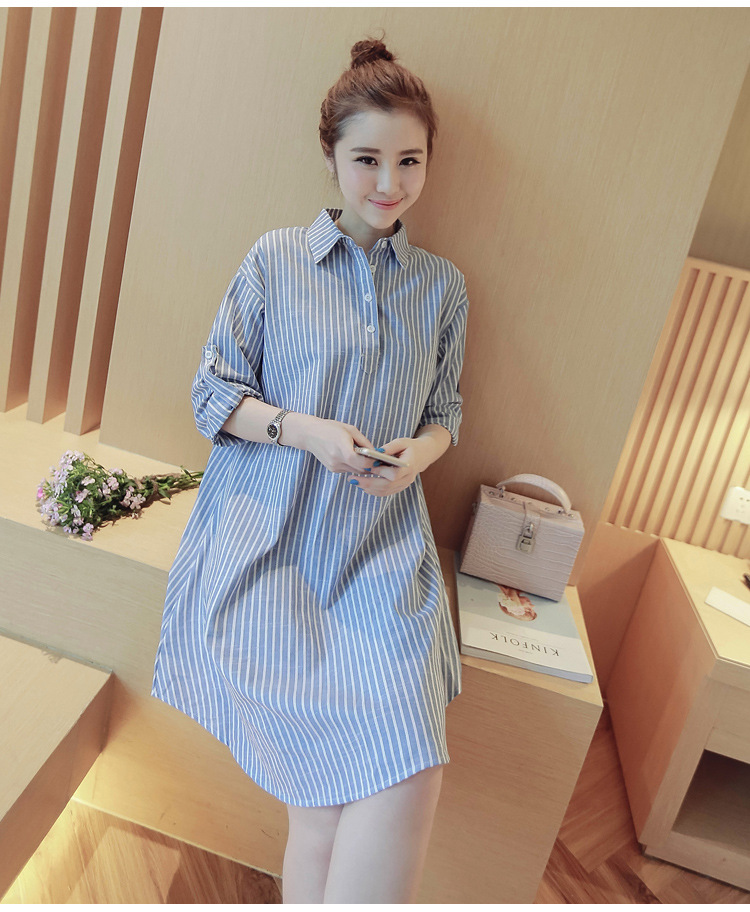 Đầm bầu suông cổ sơ mi kẻ sọc 148