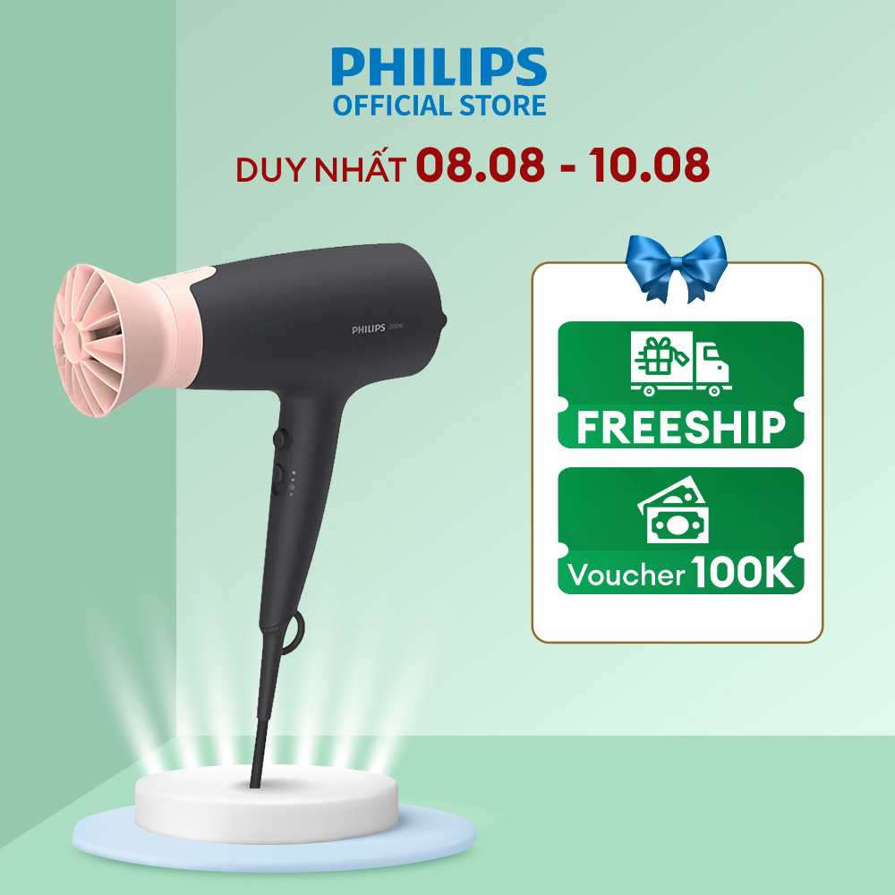 Máy sấy tóc philips bhd350/10-q2 - 20 triệu ion chăm sóc tóc, bảo hành chính hãng 2 năm