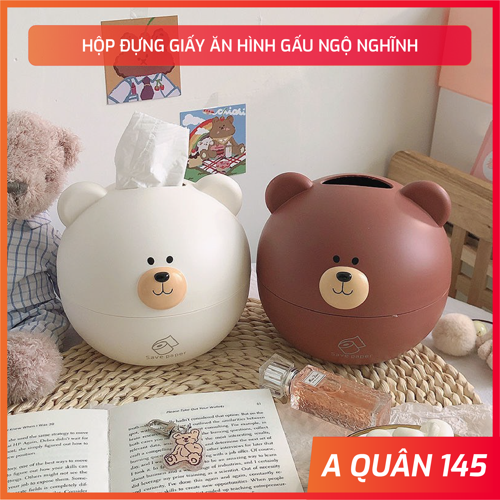 Hộp đựng khăn giấy hình gấu nâu/ trắng dễ thương brown/linefriend