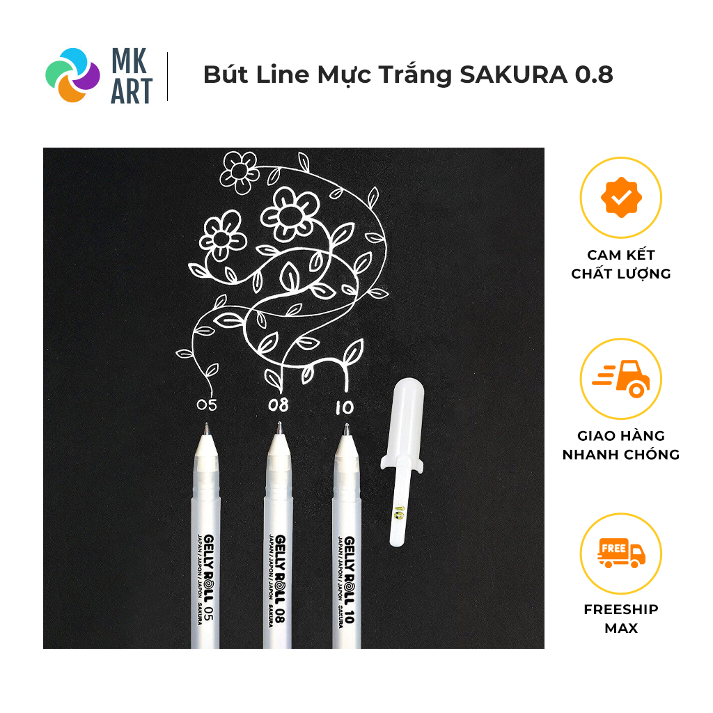 Bút gel trắng đi nét SAKURA Gell Roll, đi nét mềm mượt