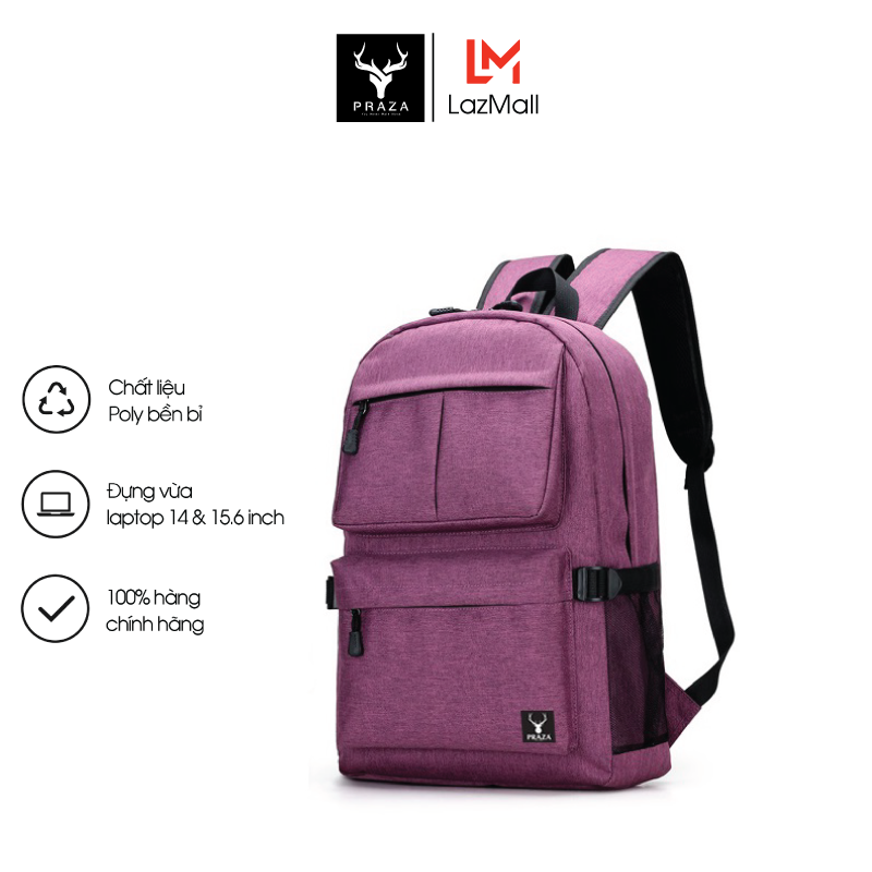 Balo Unisex, Balo Thời Trang Có Nhiều Ngăn, Balo Năng Động Phong Cách Praza - BL154 (Tím) + Tặng Móc Khóa