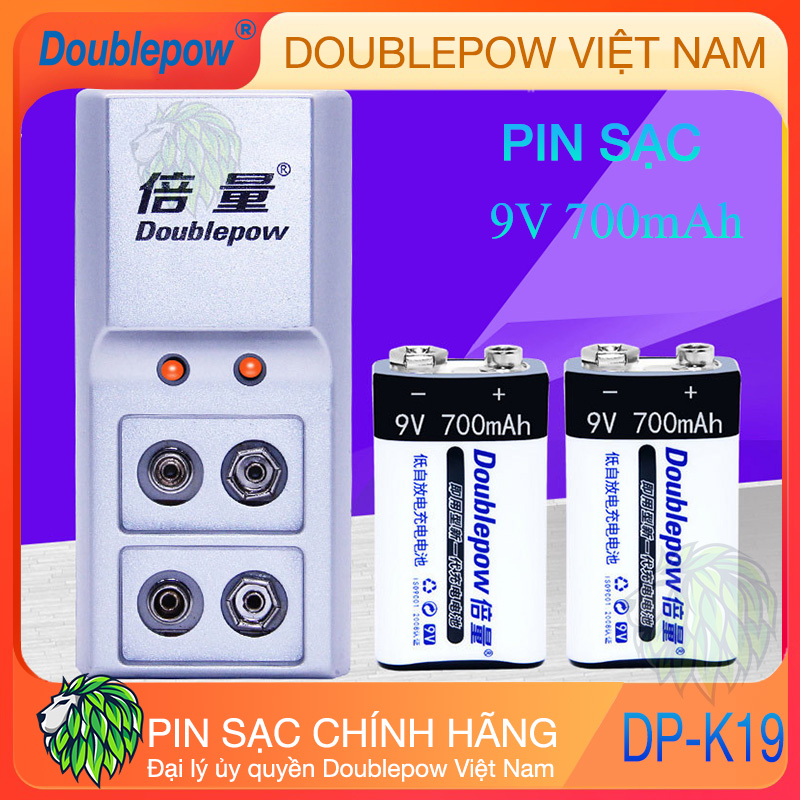 Bộ Pin Sạc 9V Doublepow Pin vuông sạc 700mAh pin 9V 6F22 dung lượng cao công nghệ mới (có kèm hộp đựng pin)