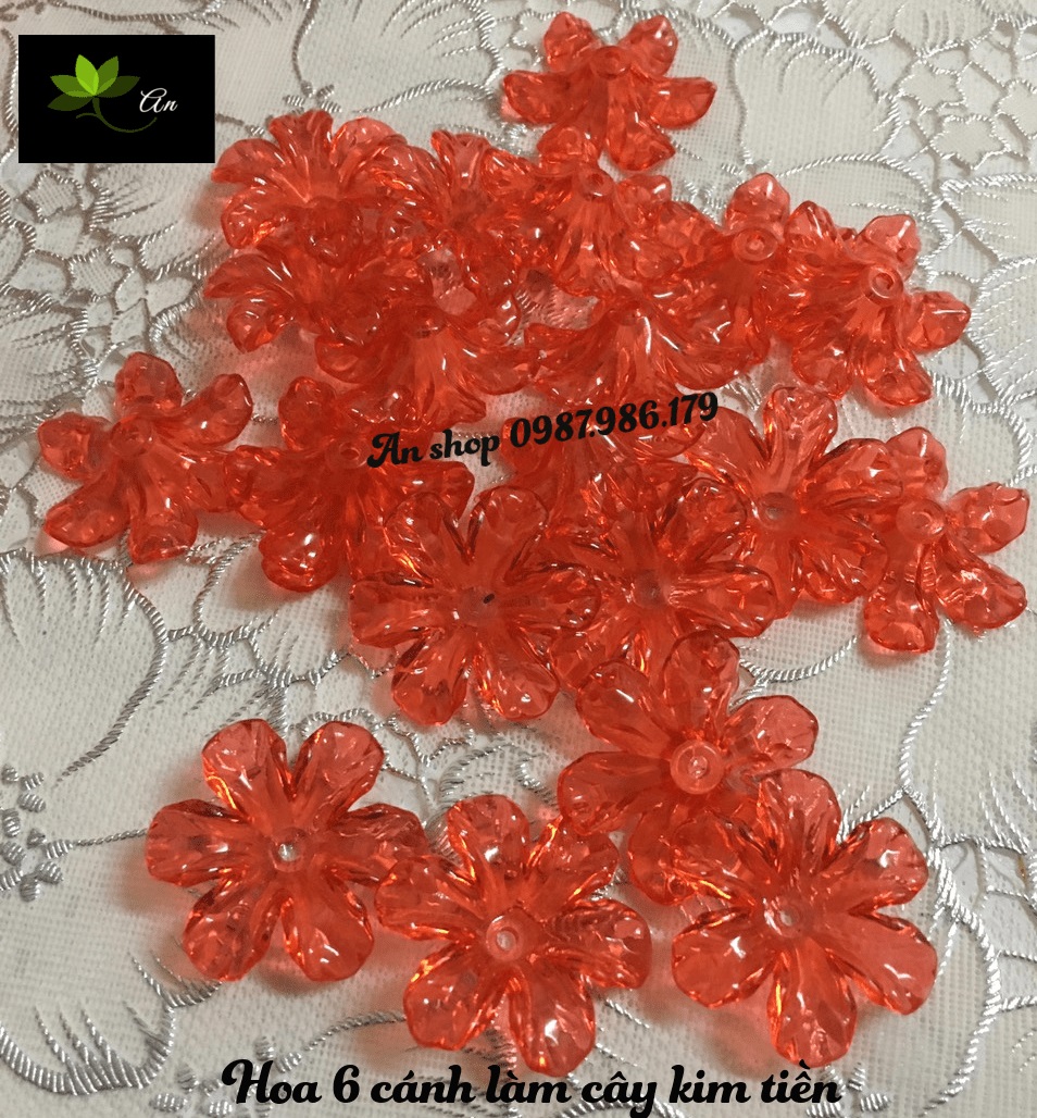 Hoa pha lê 6 cánh 100gr,nguyên liệu làm cây kim tiền ( Được  mix màu)