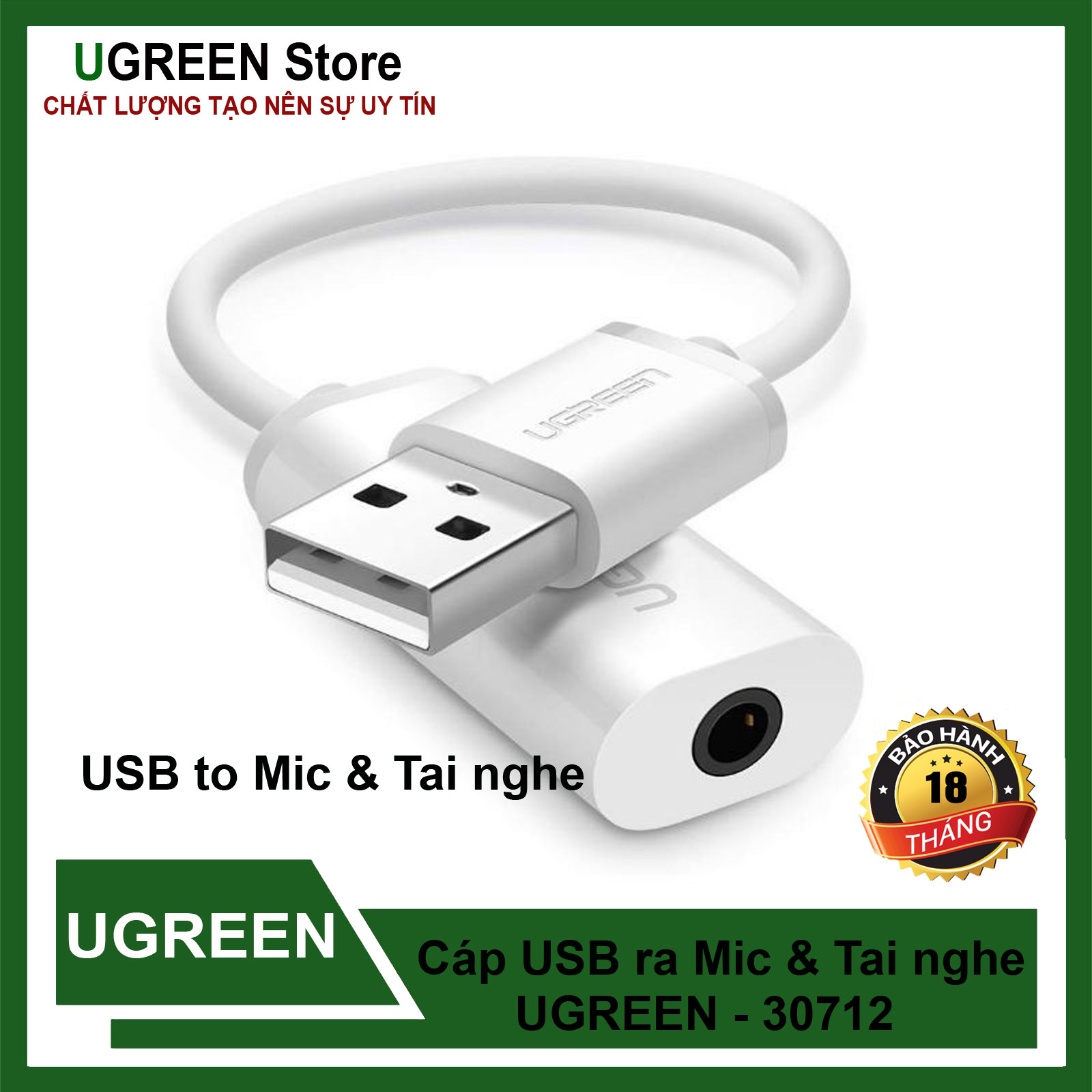 Bộ chuyển usb sang âm thanh 3.5mm chính hãng ugreen 30712