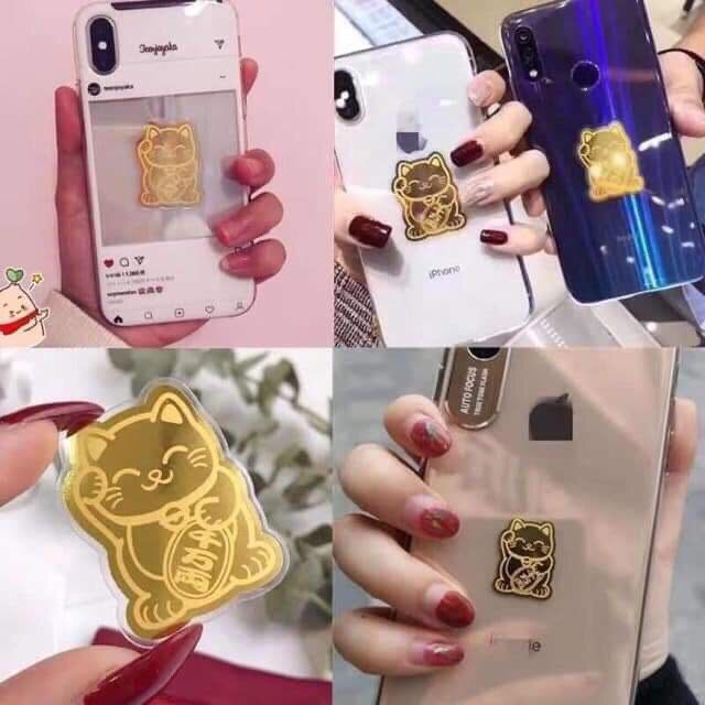 Combo 2 miếng Mèo thần tài chiêu tài chiêu lộc miếng dán lưng điện thoại mạ vàng mèo thân tài, Decal mèo thần tài dán điện thoại