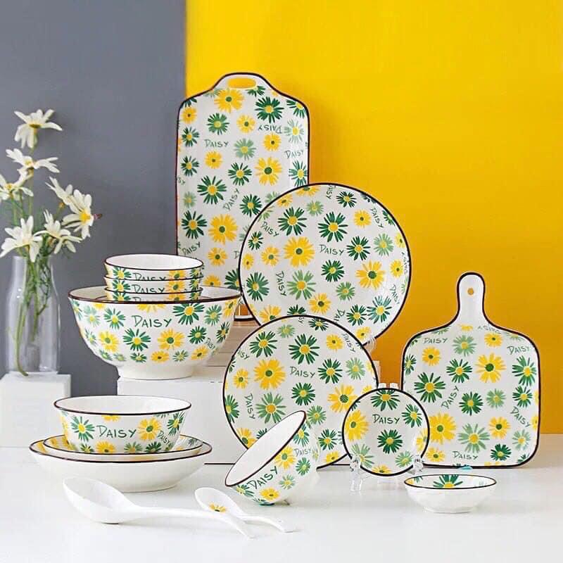 Bộ Chén Đĩa Sứ Đẹp Bộ Bát Đĩa Decor Cao Cấp Bát Ăn Cơm Đĩa Sứ Tô Canh Họa Tiết Hoa Quả Nhiệt Đới