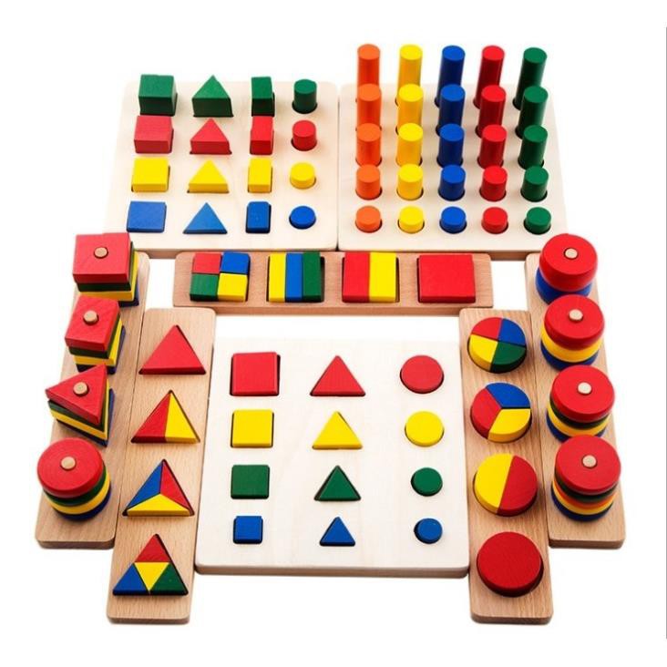 Giáo cụ montessori 8 món bằng gỗ cho bé phát triển trí não