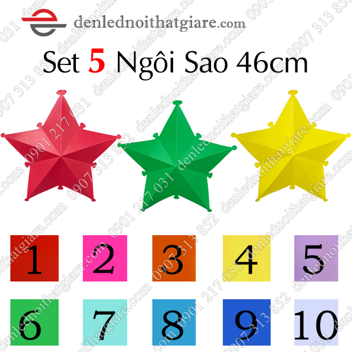 Set 5 Lồng Đèn Ngôi Sao 46cm bằng Nhựa xuyên sáng trang trí quán cafe, sân vườn ngoài trời