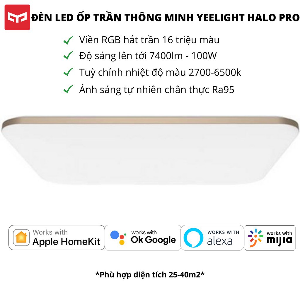 Đèn LED ốp trần thông minh 930mm  Yeelight, trang trí phòng, tuỳ chỉnh nhiệt độ màu ánh sáng bằng giọng nói, Google assistant, Amazon alexa, YLXD49YL, SHS Vietnam