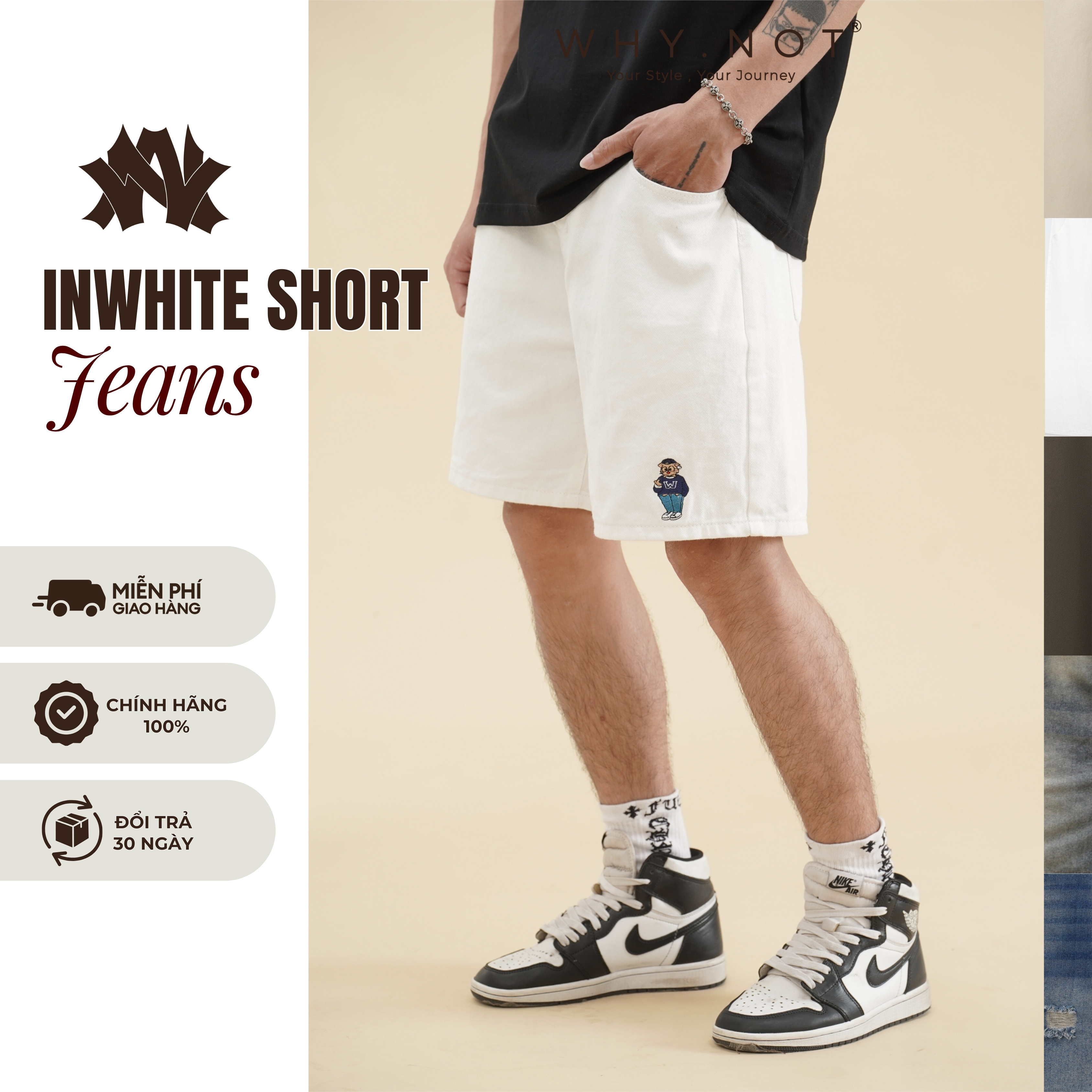 [Có Bigsize] - Quần Short Nam Jean WHY.NOT InWhite Short Jeans Form Rộng - Quần Đùi Jeans Màu Trắng, Be, Nâu, Xanh Chất Liệu Bò Mềm