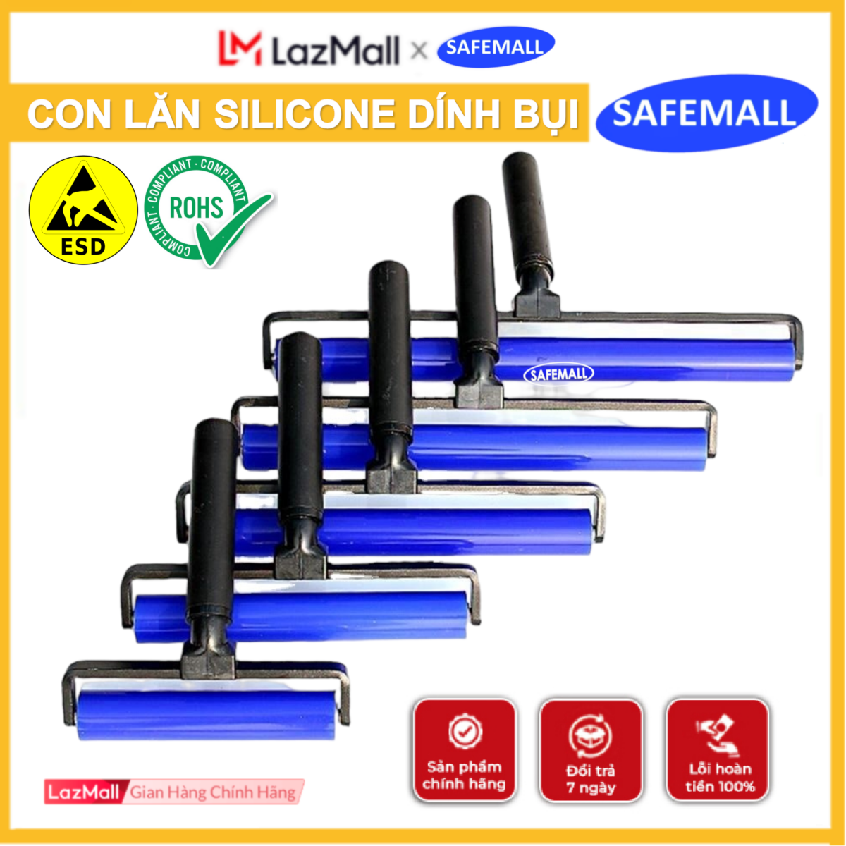 Con lăn dính bụi Silicone phòng sạch ESD SafeMall, con lăn silicon 4 inch, 6 inch, 8 inch, 12 inch d