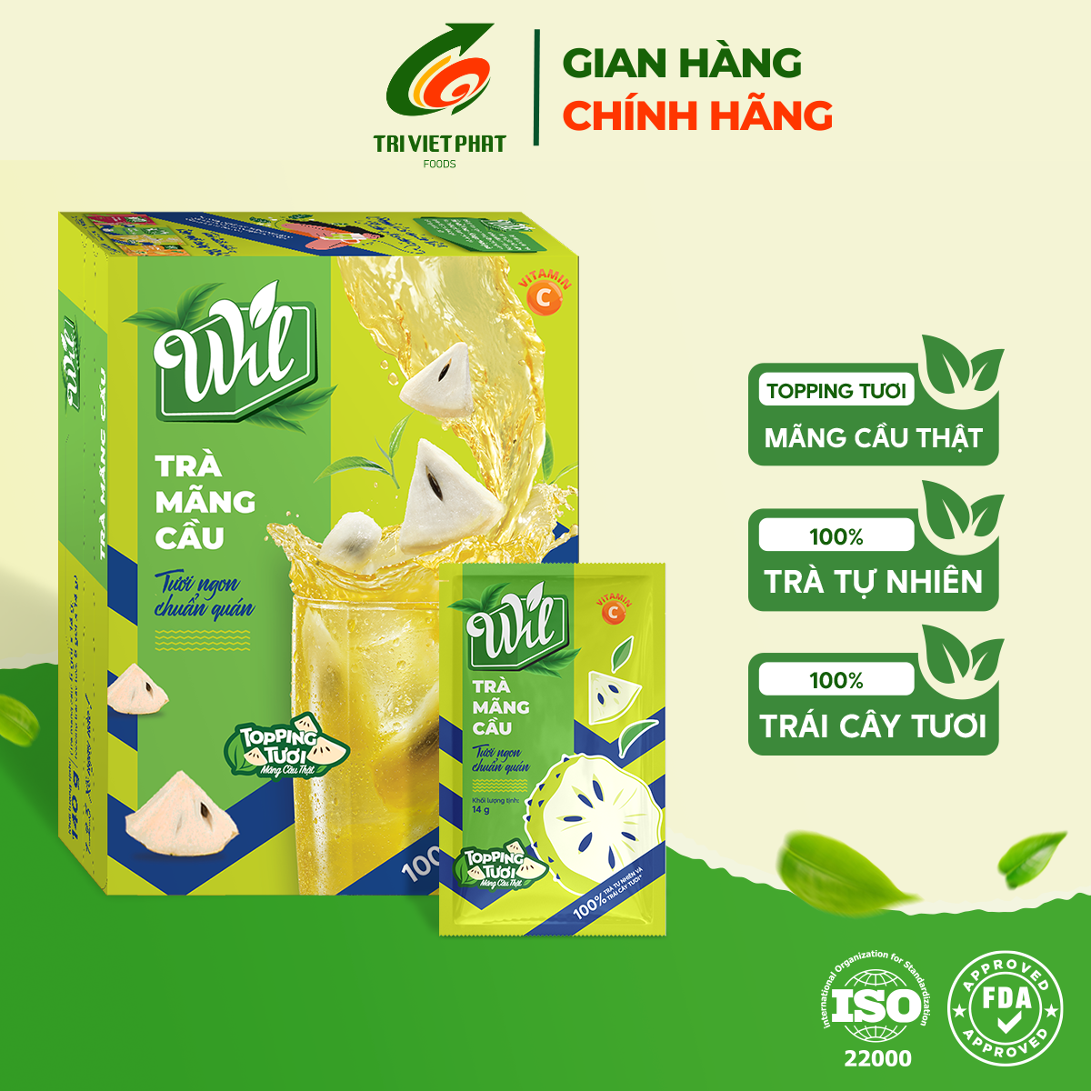 [TẶNG THẺ CÀO] Trà mãng cầu Wil có topping mãng cầu tươi hộp 140g (5 set)