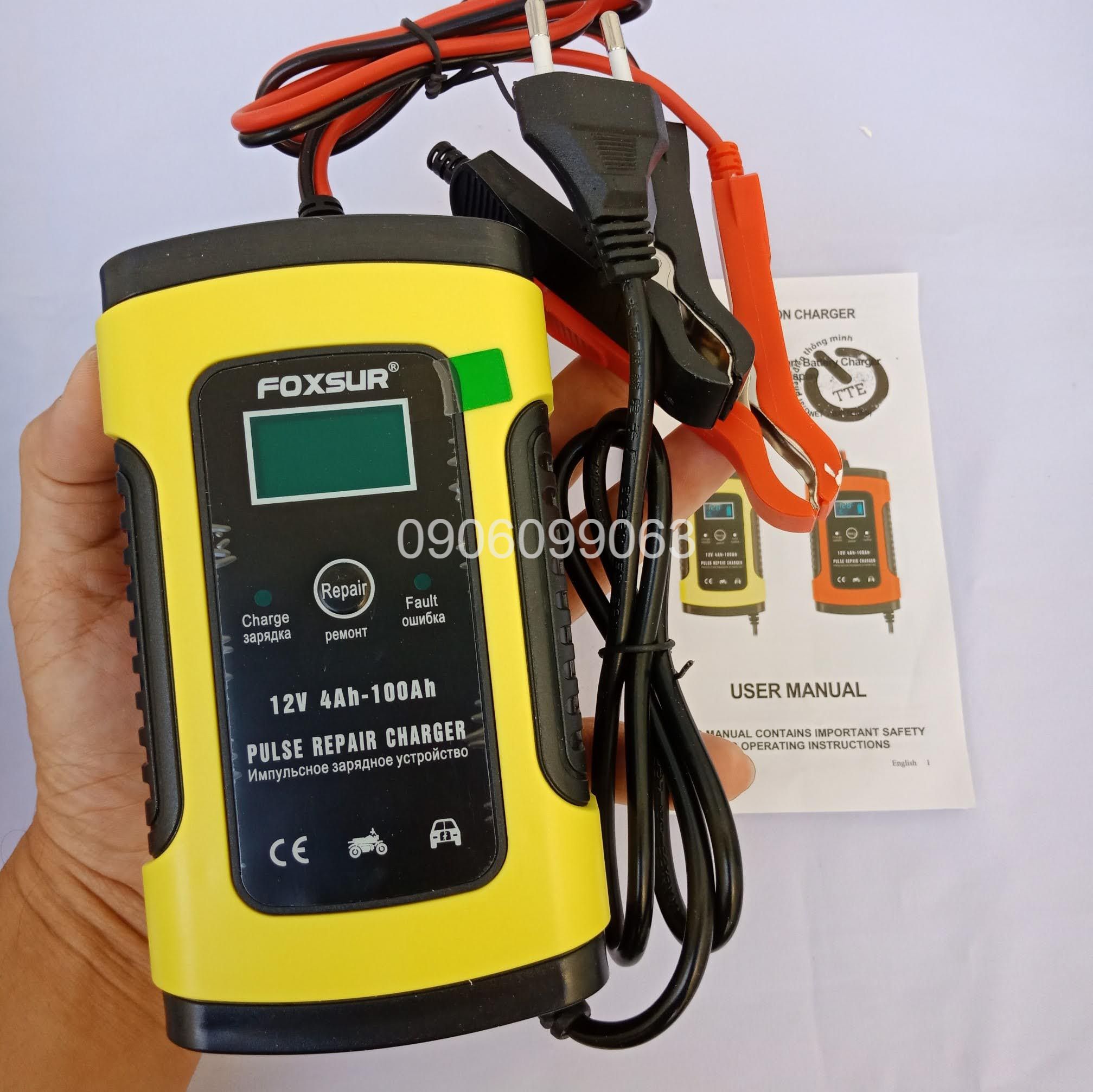 Bộ sạc ắc quy foxsur 12v 5a kèm phục hồi bình bộ sạc bình acquy tự ngắt khi đầy khử sunfat