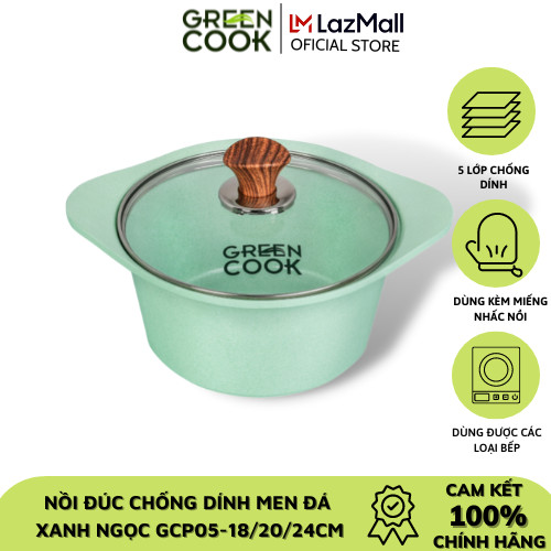 Nồi đúc men đá xanh ngọc 20cm Green Cook GCS05-20IH công nghệ Hàn Quốc sản xuất tại Việt Nam - Hàng chính hãng greencook