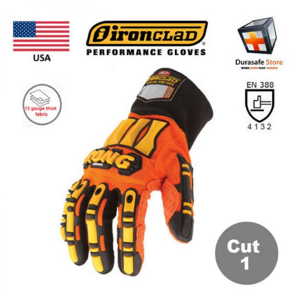 Găng tay cơ khí chống va đập chống trượt ironclad màu cam phối đen ironclad kong original impact & slip resistant mechanics glove orange, usa, size s – 3xl