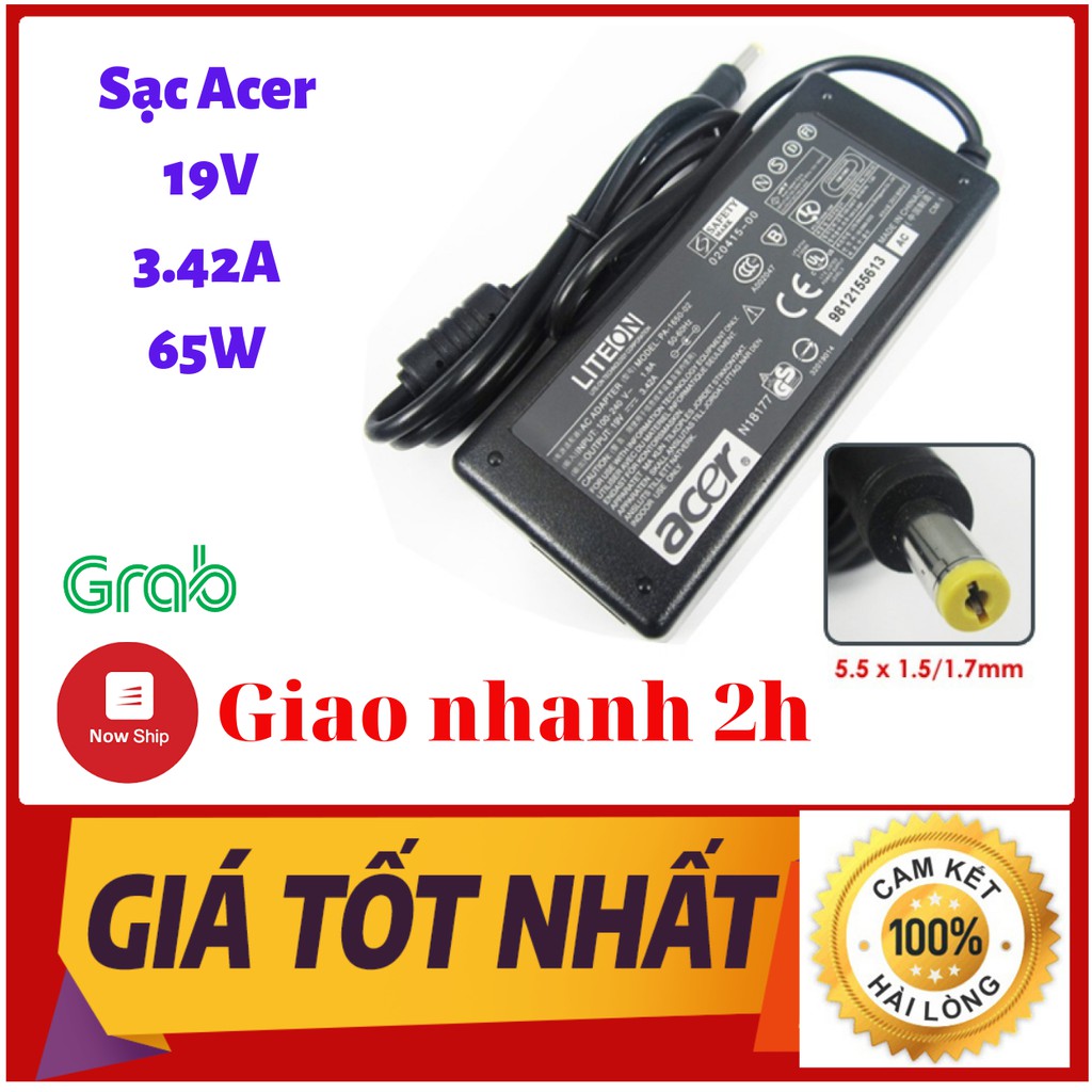 Sạc laptop acer 19v - 3.42a - 65w chính hãng kèm dây nguồn