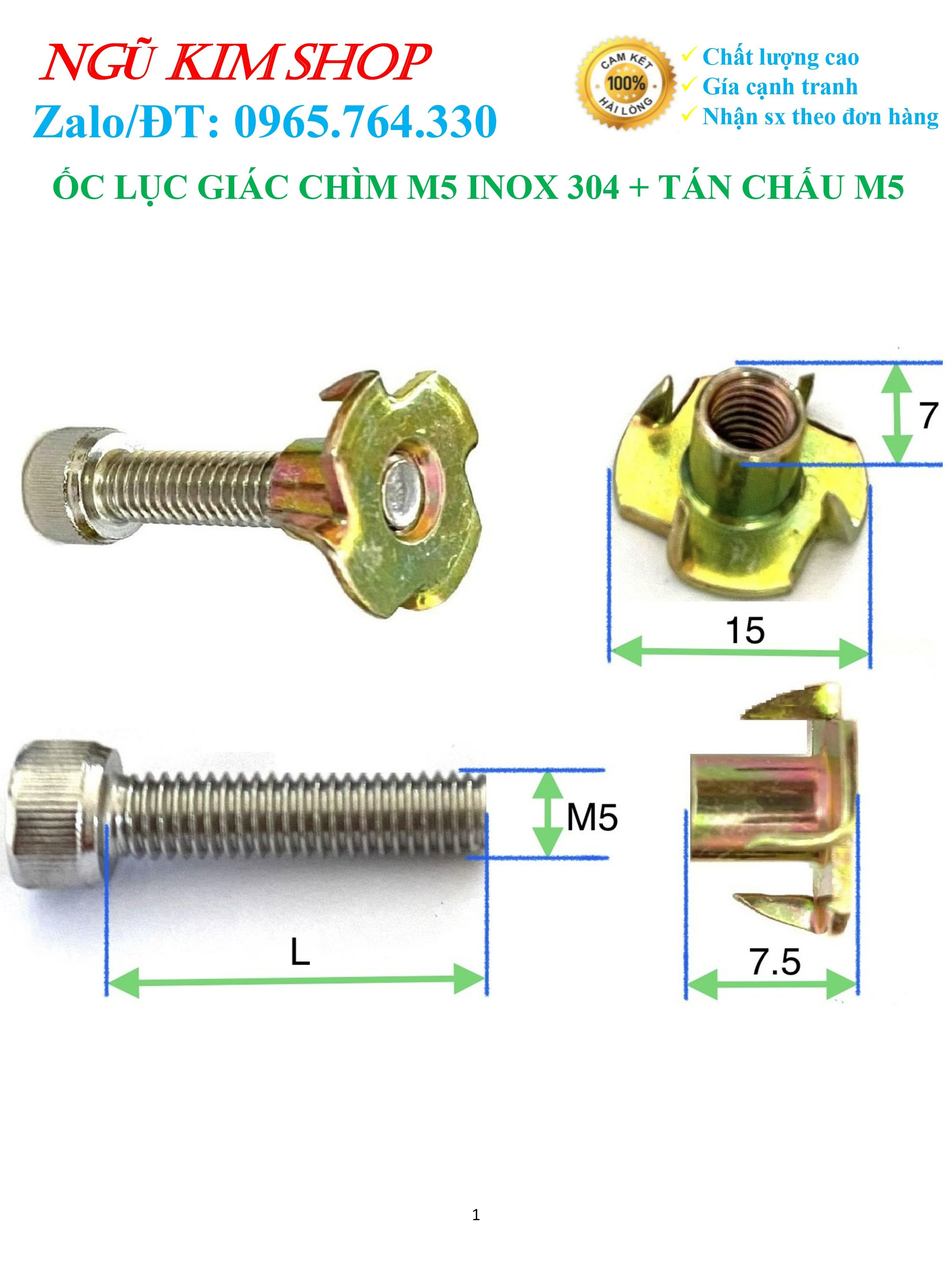Ốc lục giác chìm m5 inox304 + tán chấu m5 bắt loa _ hàng xịn