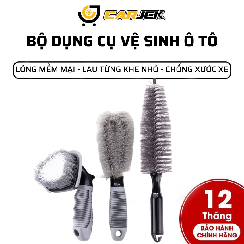 Bộ 3 món dụng cụ rửa xe ô tô xe máy dụng cụ vê sinh ô tô xe máy tại nhà cọ rửa vành lốp ô tô xe máy bộ chổi cọ rửa vành lốp ô tô xe máy