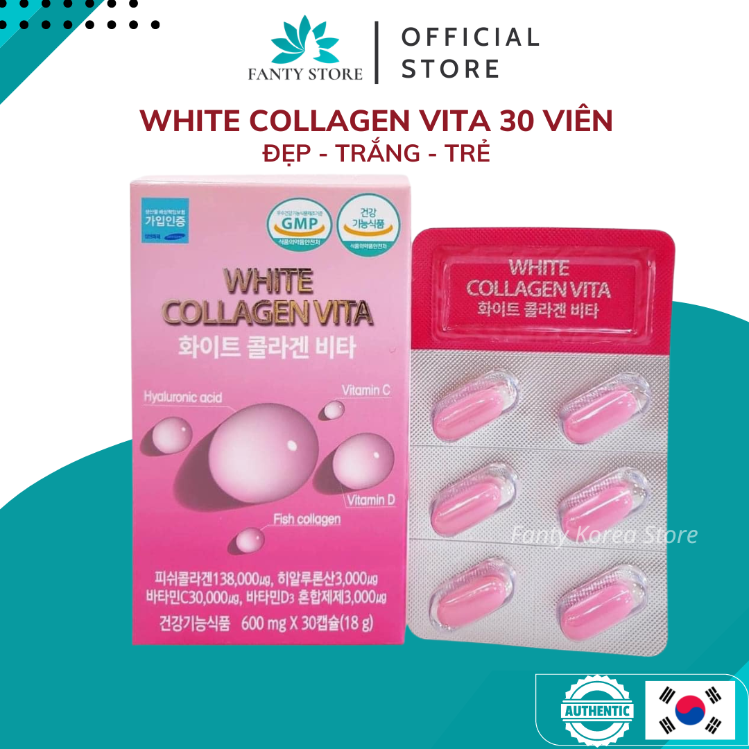 Date 2025 Viên uống căng bóng, trắng da White Collagen Vita Hàn Quốc 30
