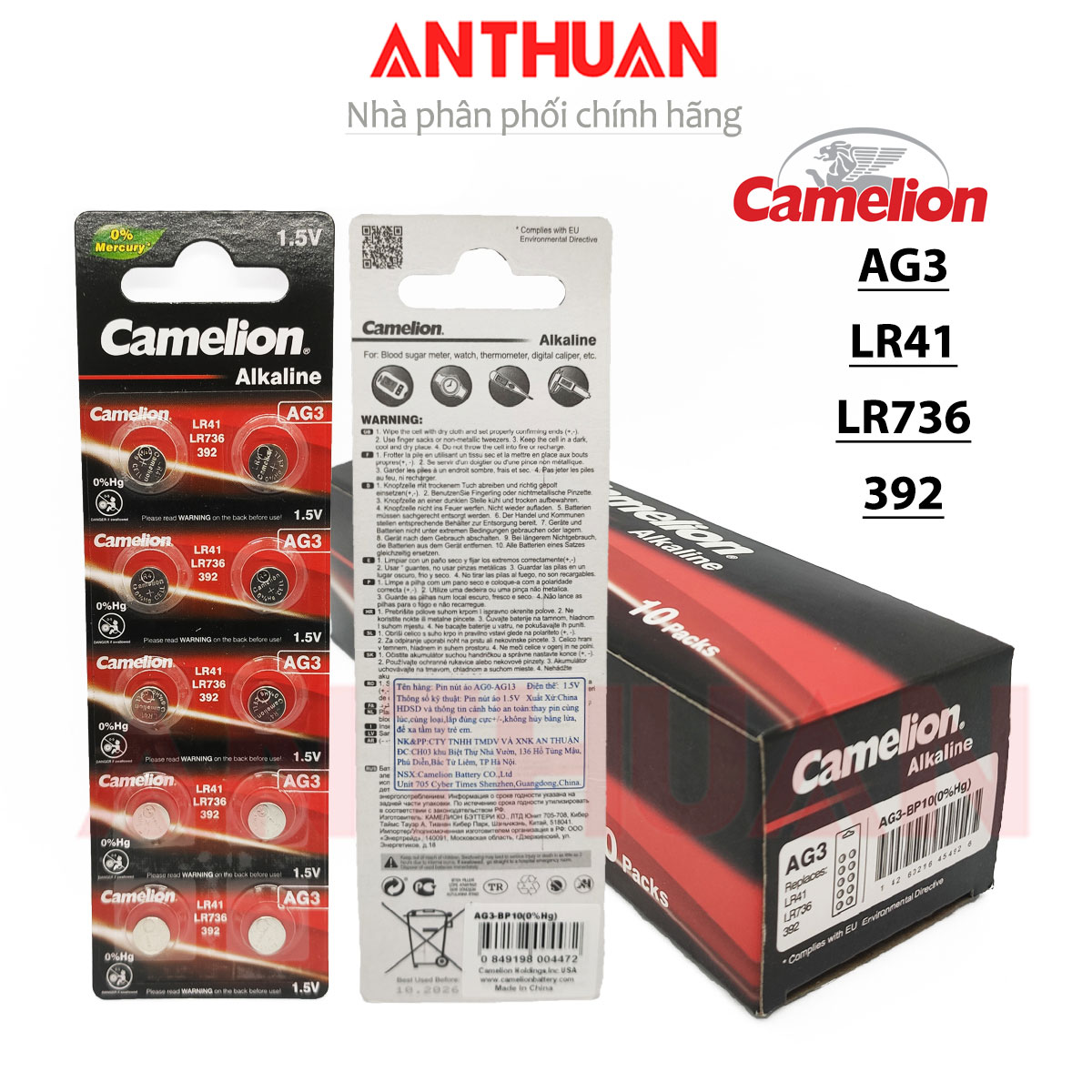 Pin AG3 LR41 LR736 329 Camelion 1.5V Pin cúc áo Pin nút áo Chuyên dùng cho
