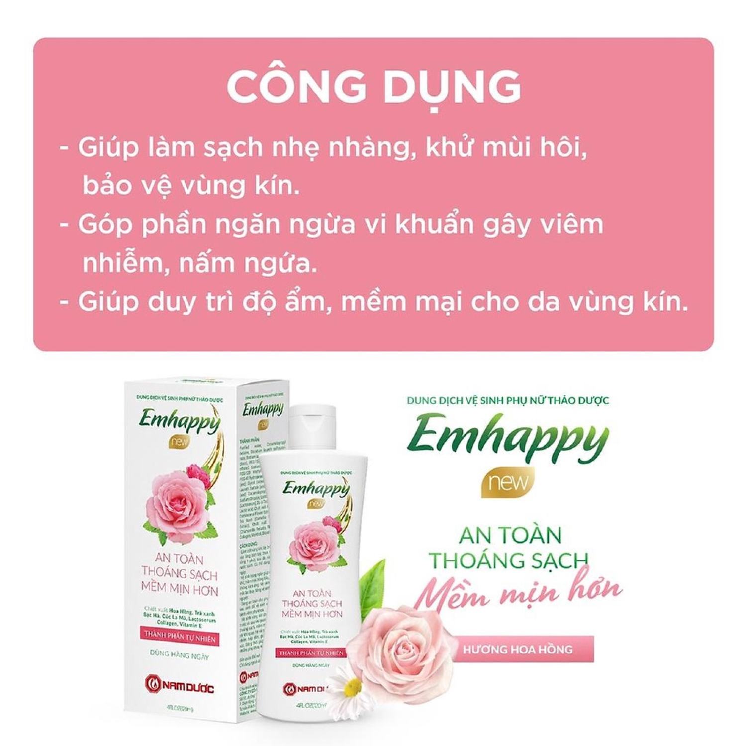 Dung dịch vệ sinh phụ nữ Emhappy Nam dượᴄ hương hoa quỳnh - hoa hồng chai 120ml
