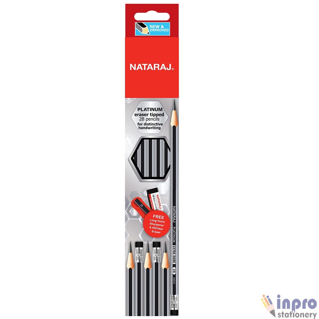 Hộp 12 bút chì đen cao cấp 2b nataraj na-2b + tặng 1 chuốt chì, 1 gôm natara