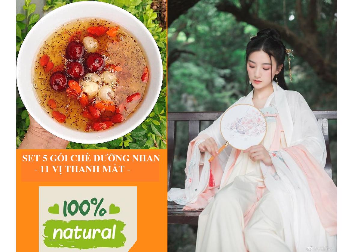 Set 5 gói chè dưỡng nhan nhựa đào tuyết yến - thanh nhiệt - đẹp da [ tặng bình thủy tinh pongdang 500ml