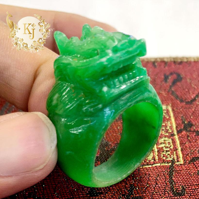 Nhẫn Cẩm Thạch Xanh Đậu Chạm Đầu Rồng - Chiêu Tài Chiêu Lộc - Hóa Giải Sát Khí - Mọi Việc Thuận Lợi - Kim Tiền Jewelry