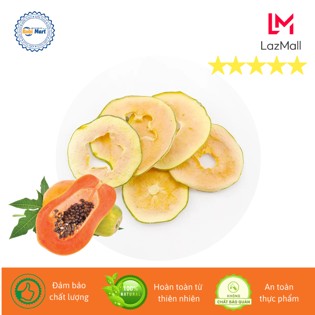 Đu đủ thái lát sấy lạnh Robi Mart 100g - Hàng loại 1 lát đẹp chính hãng