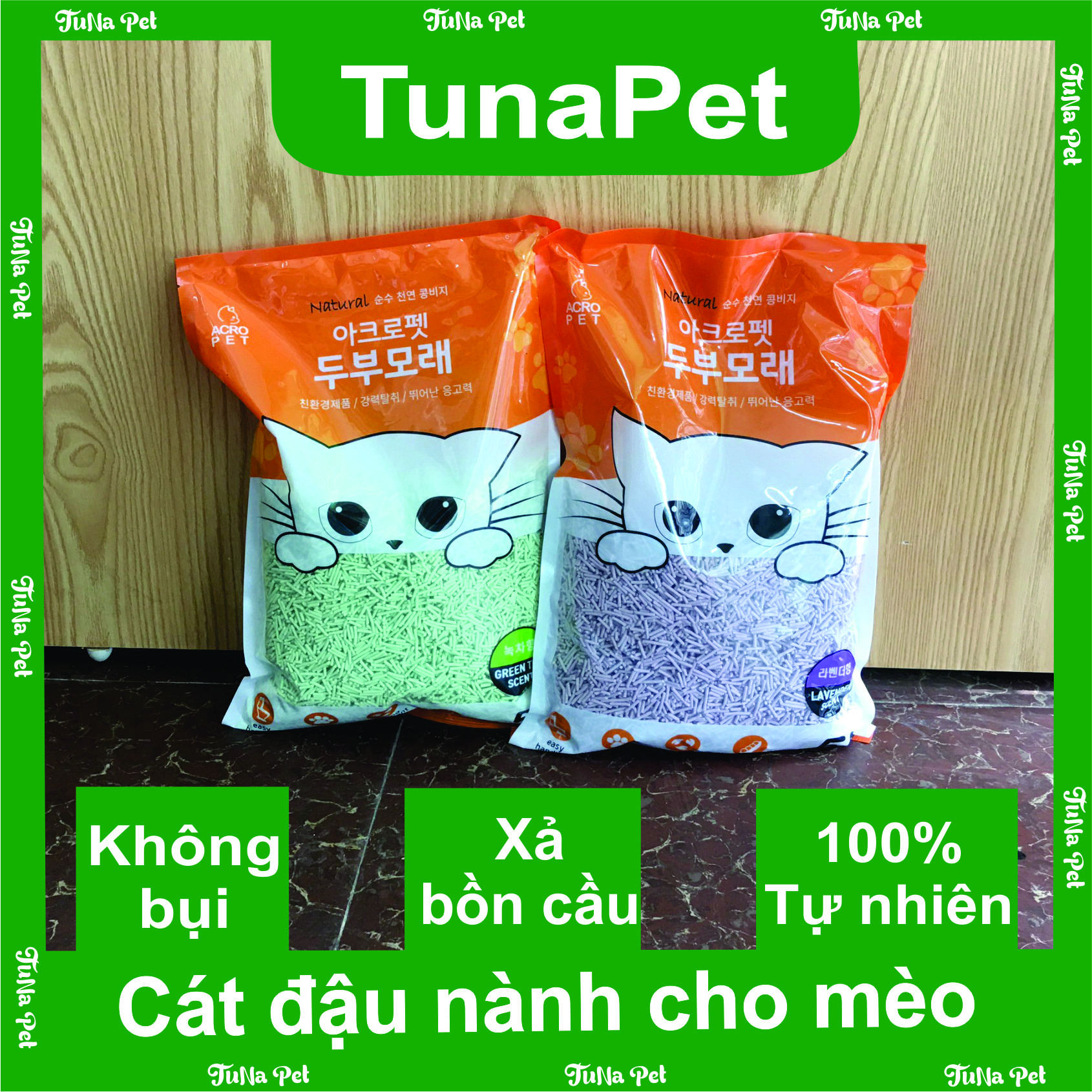 Cát đậu nành tofu Pura acropet , cát xả bồn cầu Hàn Quốc , cát đậu trà xanh