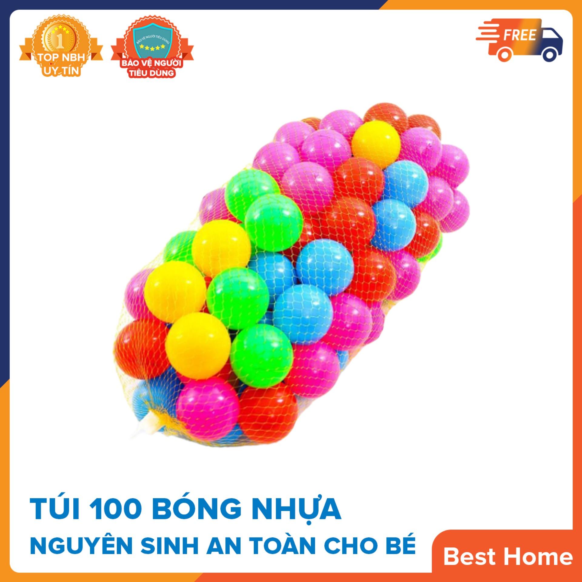 [HCM]Túi 100 quả bóng cho bé vui chơi - Banh nhựa dày dặn  làm hoàn toàn tự nhựa nguyên sinh  sản xuất tại Việt Nam - Dùng được cho cả nhà banh  bể bơi  khu vui chơi