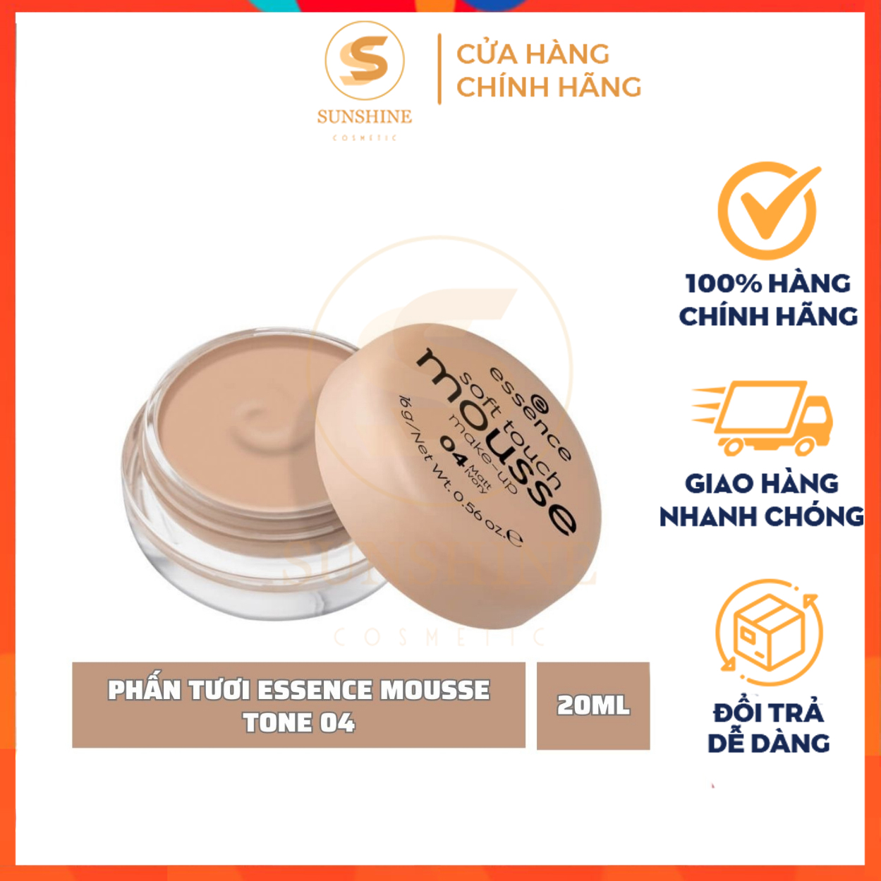 Phấn tươi essence mousse đức ⚡⚡ soft touch mousse phấn phủ kem nền tệp da, đều màu da, siêu mịn, siêu che phủ, màu 04, 16g
