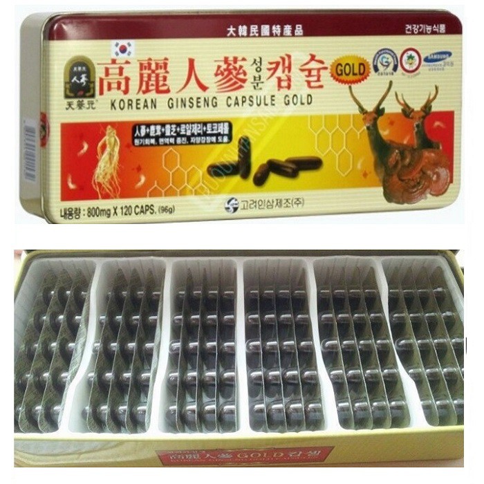 Viên Đạm Tổng Hợp Hồng Sâm Nhung Hươu Linh Chi Vàng Gold, Hộp 120 viên