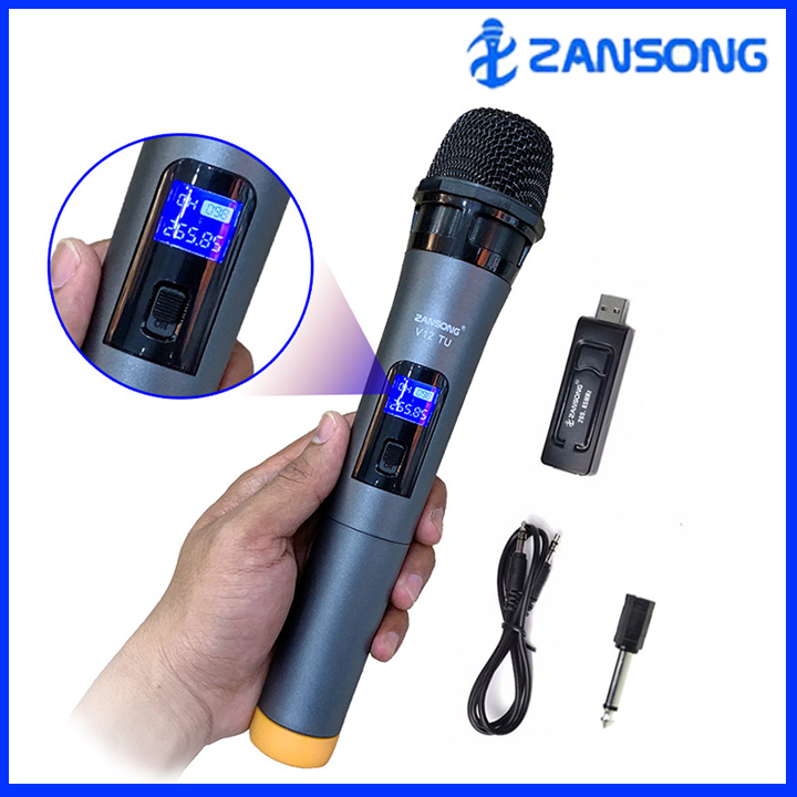 [Chuẩn không cần chỉnh] Micro không dây Zansong V12 TU dành cho loa kéo bluetooth, amly,... Mic không dây V12 hát karaoke cực hay