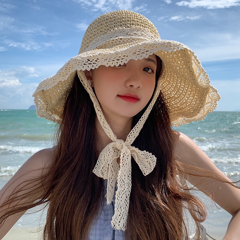 Mũ cói mềm handmade phối ren siêu xinh
