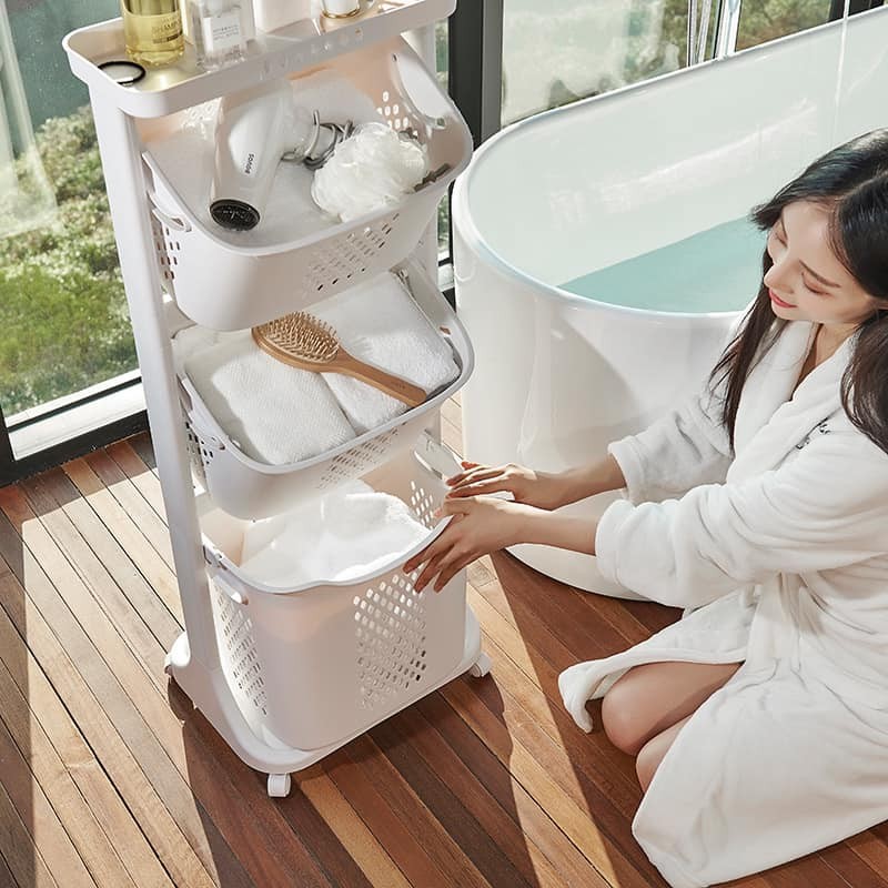 KỆ ĐỂ ĐỒ ĐA NĂNG 3 TẦNG CÓ BÁNH XE CÓ GIỎ ĐỂ QUẦN ÁO CHỜ GIẶT HÀNG NHỰA VIỆT NHẬT nhuavietnhat