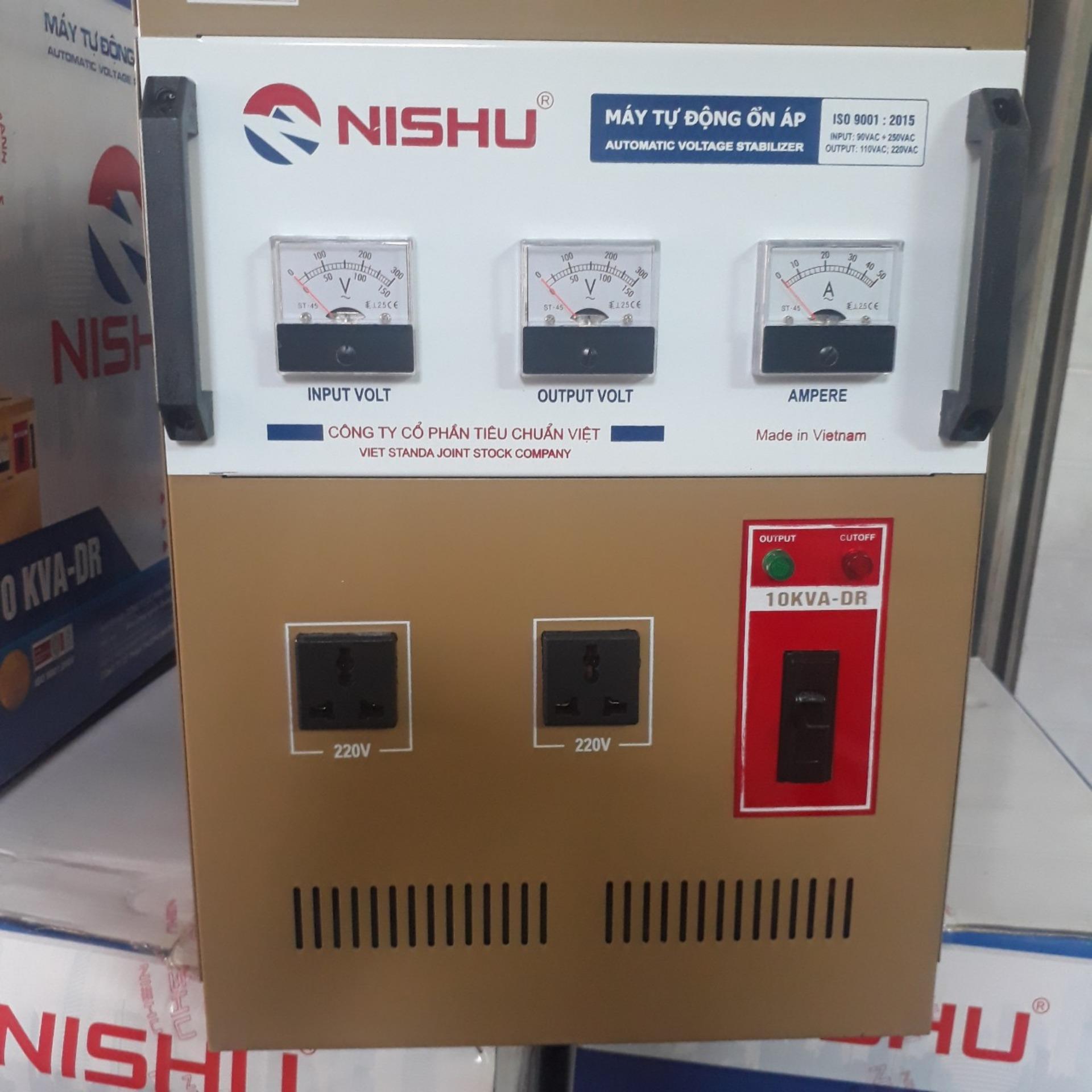 Ổn Áp Nishu 10KVA DR dải 90-250V, bảo hành 4 năm, 100% dây đồng