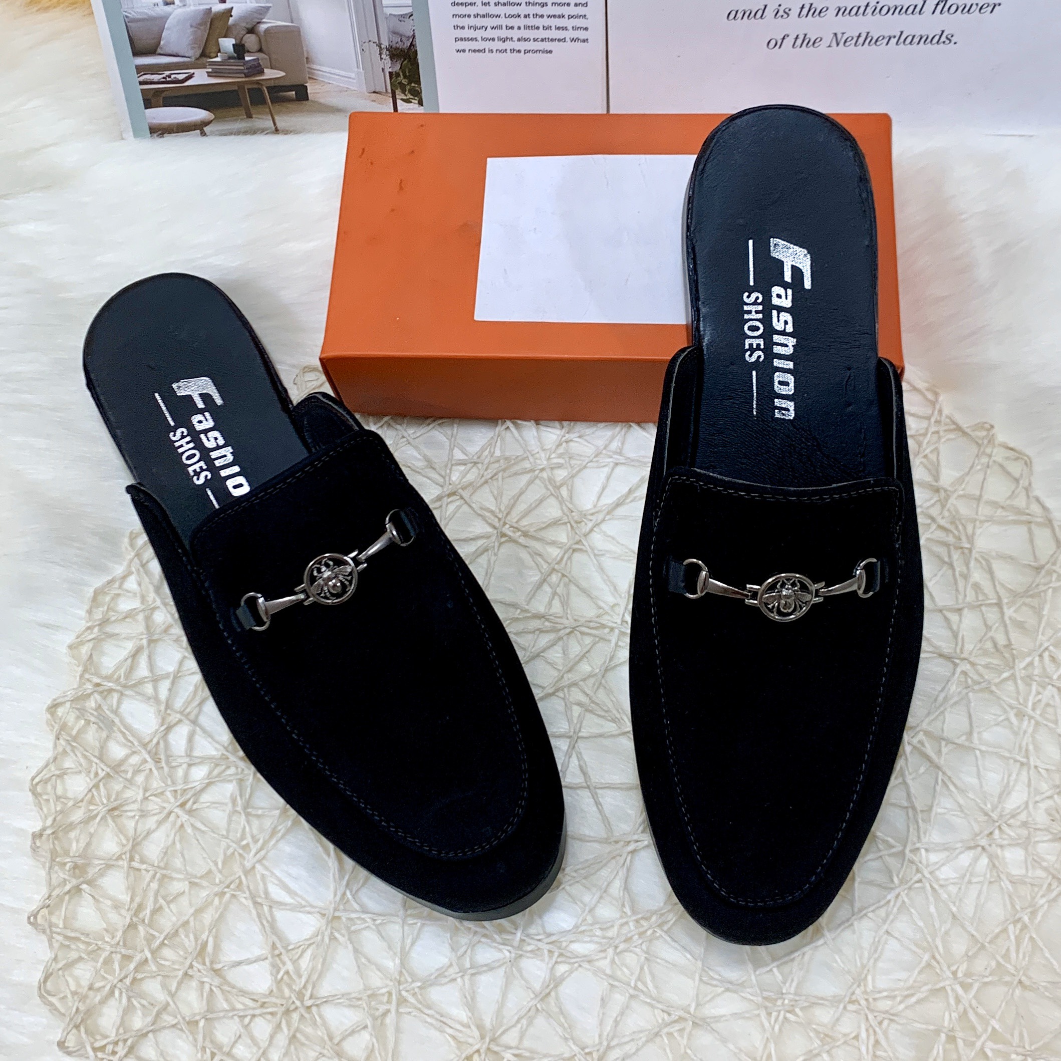 Sục nam Giày sục nam lười vải nỉ xích ngang cá tính - MinhNhat