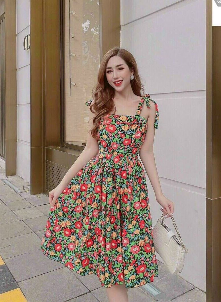 Đầm nữ kiểu dáng xòe thiết kế dạng hoa chất liệu lụa cao cấp thời trang hari