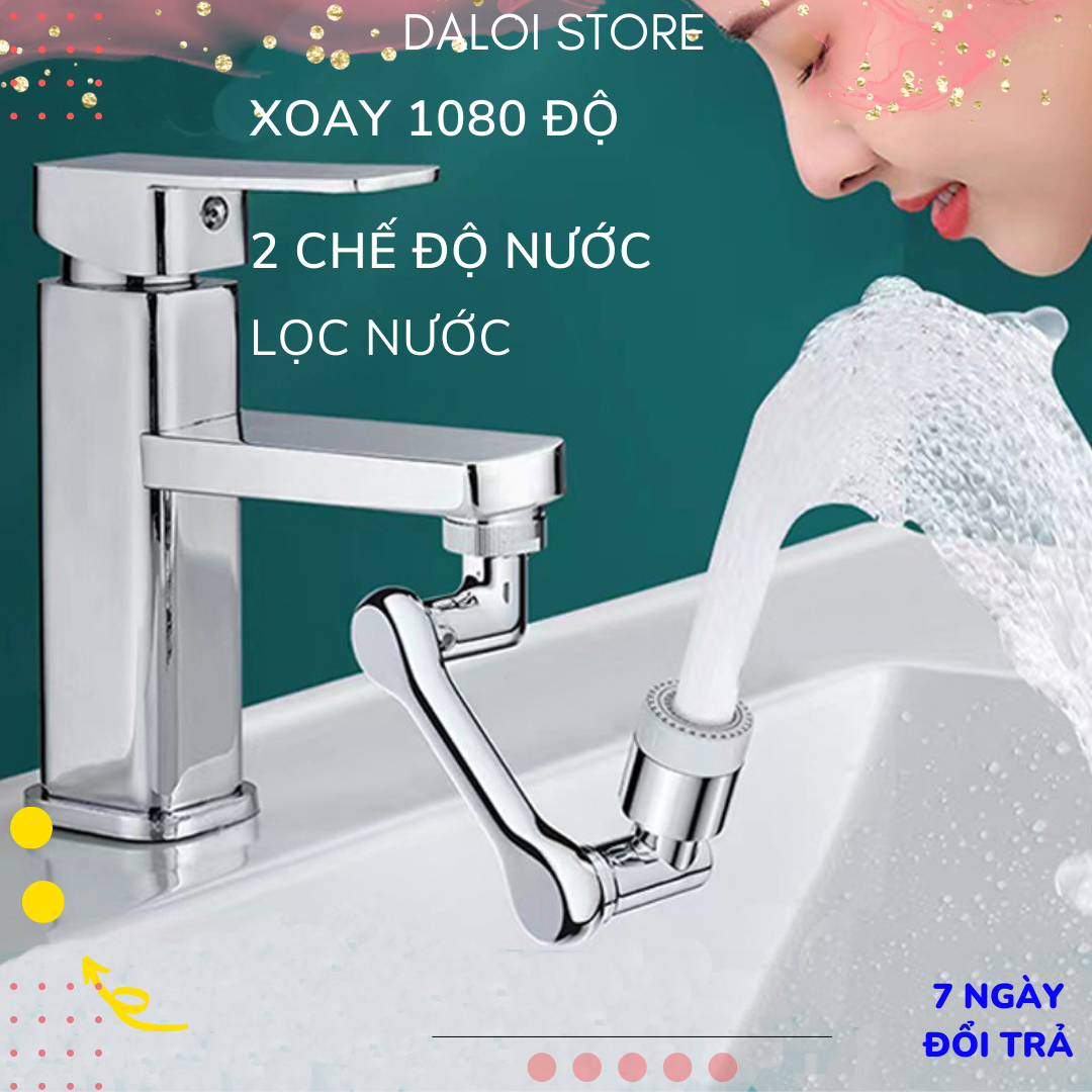 Đầu nối vòi nước cho chậu rửa chậu lavabo 2 chế độ nước xoay nhựa abs đầu chuyển đổi vòi nước xoay 1080 độ v5 daloi