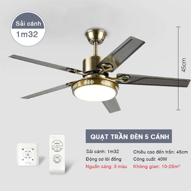 Quạt Trần Đèn Trang Trí 5 Cánh Kim Loại – Họa Tiết Vân Đồng Xu, Động Cơ 100% Lõi Đồng, DECORATIVE FAN LAMP Cao Cấp