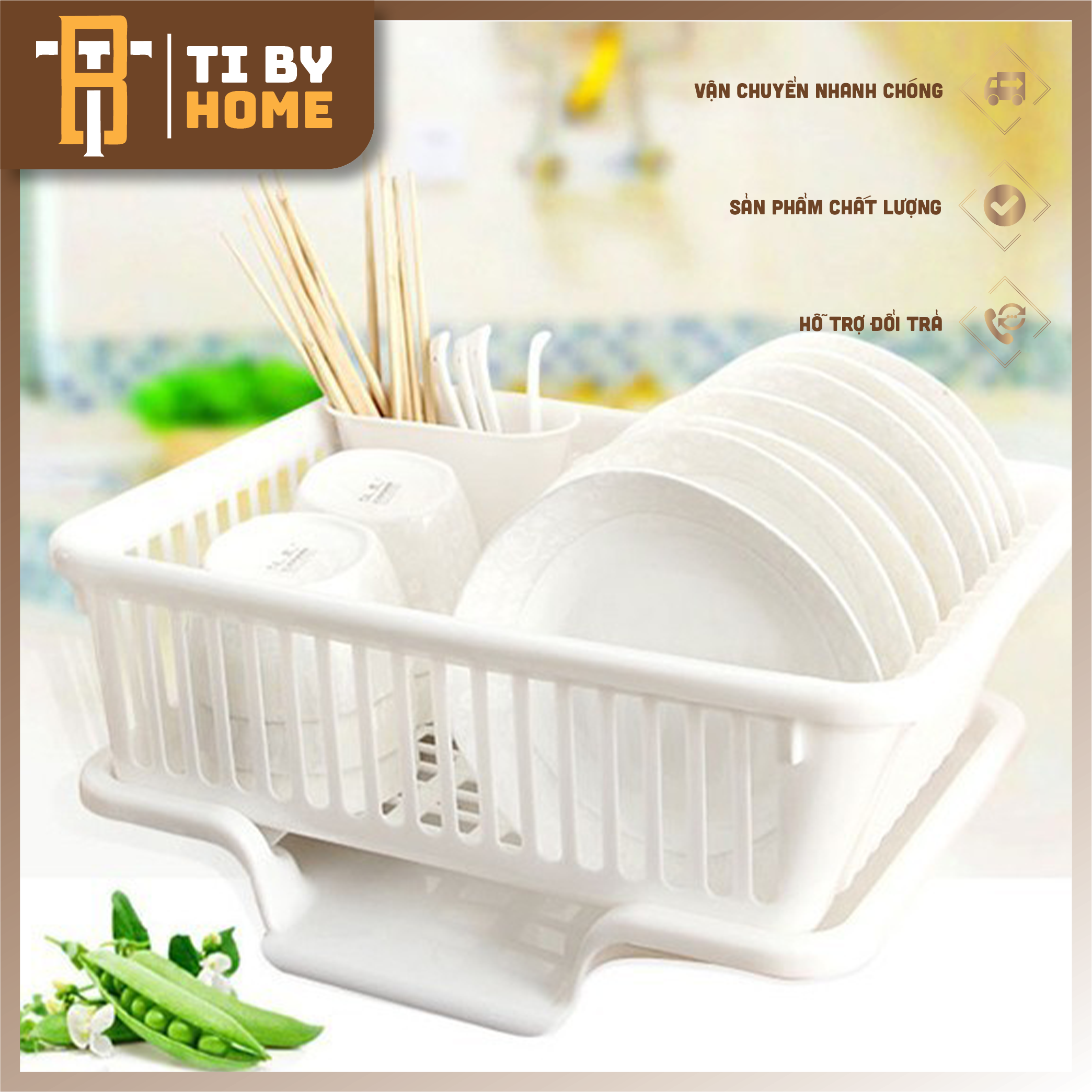 Rổ úp bát chén dĩa - khay kệ đựng chén bát dĩa đũa muỗng có khay hứng nước tiện lợ