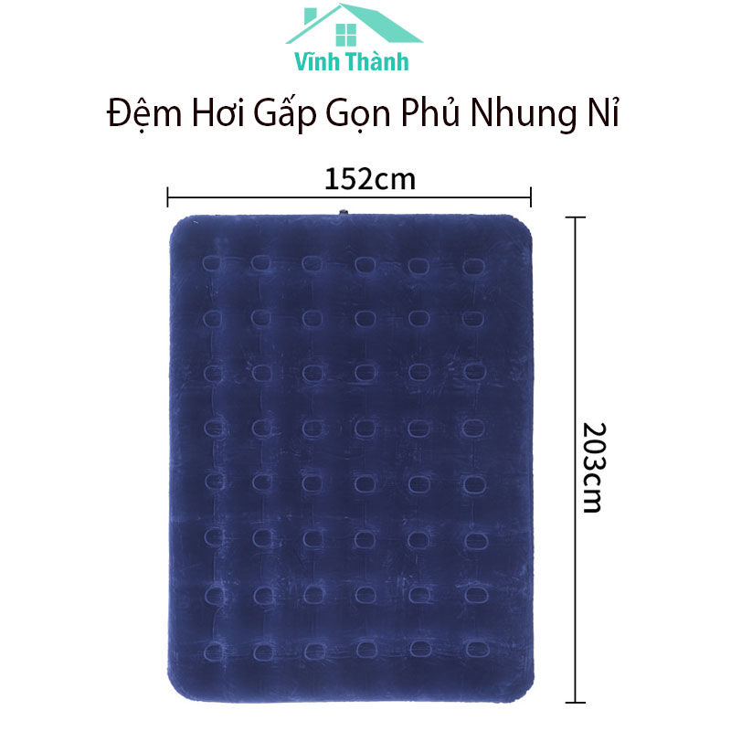 Đệm hơi gấp gọn cao cấp bestway phủ nhung nỉ kích thước 152cm x 203cm x 22cm